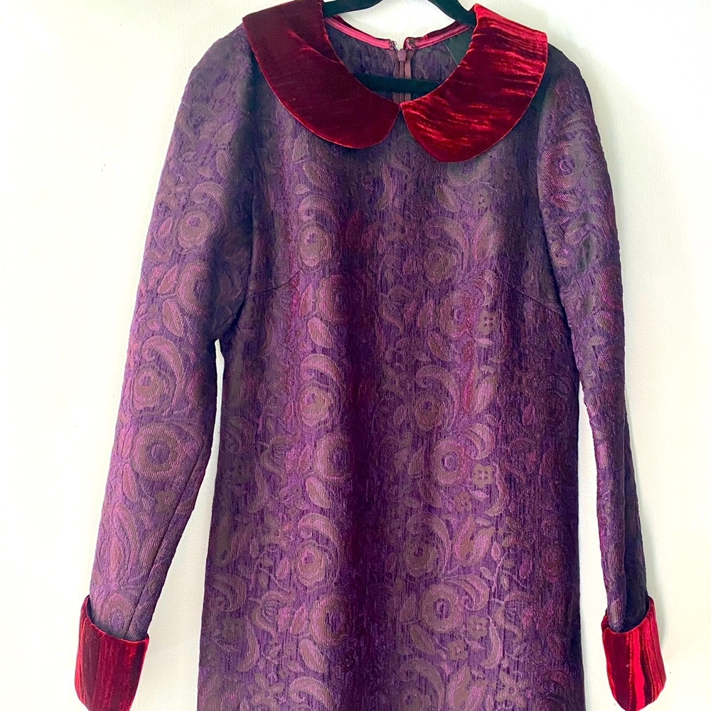 Anna Sui burgundy brocade mini dress NWOT